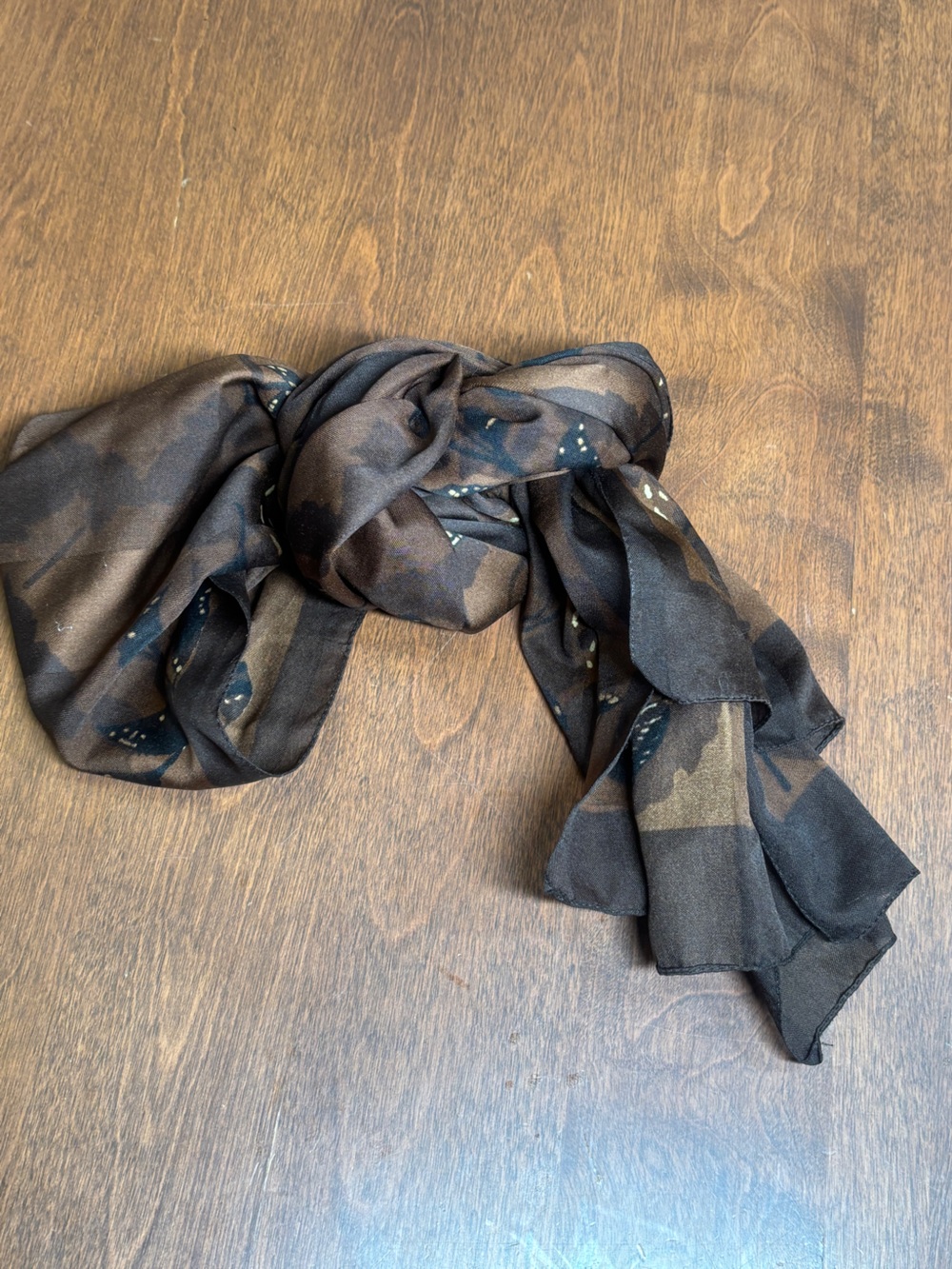 Vintage Cottagecore Earthy Brown Floral Chiffon Scarf